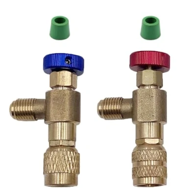 Immagine di 2 valvole di sicurezza per aria condizionata, adattatore R410A R22, 1/4&quot; 5/16&quot;, riempimento refrigerante valvola sicurezza, collegamento flusso