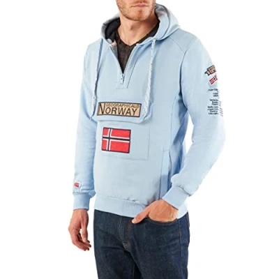 Immagine di Geographical Norway Felpa con Cappuccio, Modello: Gymclass, da Uomo, infilabile dalla testa azzurro XXL