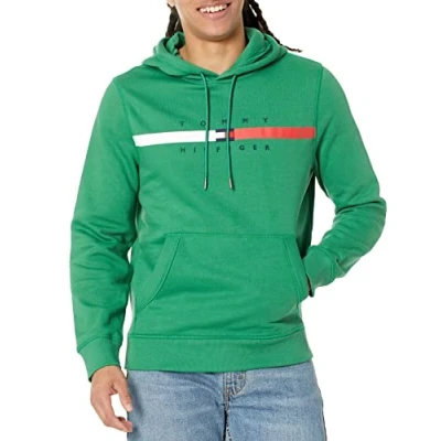 Immagine di Tommy Hilfiger Felpa con cappuccio a righe da uomo, Echi di Verde, XX Large