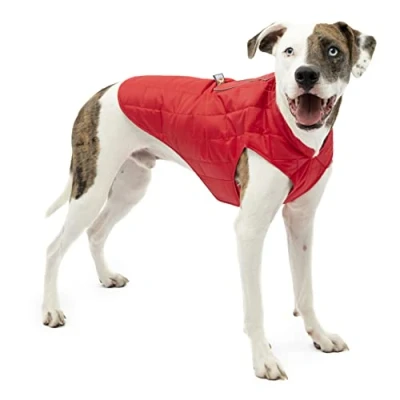 Immagine di Kurgo Loft Cappotto Reversibile per Cani, Resistente all&#039;Acqua, Riflettente, Leggero, Compatibile con Imbracatura Rosso/Grigio, S
