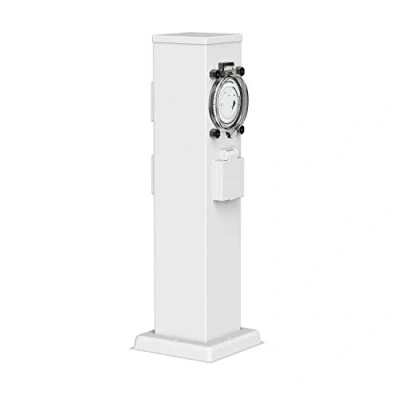 Immagine di ledscom.de presa di corrente da giardino POLLY per esterno, IP44, timer/timer, 3 vie, acciaio inox, bianco, quadrato, 38 cm, giardino, colonna