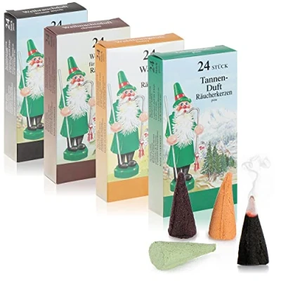 Immagine di com four® 96x Coni di incenso profumati in 4 Sfumature Natalizie Bastoncini per Avvento e Natale Erzgebirge con Profumo Natalizio (096 Pezzi)