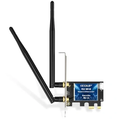 Immagine di EDUP Scheda WiFi 6E Bluetooth 5.2 PCIE WLAN Intel AX210 5400 Mbit/s Adattatore 802.11AX DualBand 2.4Ghz/5Ghz Antenna per PC Desktop Windows 10&amp;11 64 bit