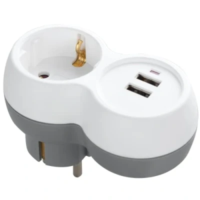 Immagine di ORNO AE 13246(GS) Presa Salvaspazio 2P+T Schuko con Caricatore 2xUSB: USB A + C Bianco/Grigio