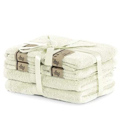 Immagine di DecoKing Set di 6 asciugamani in cotone Ecru 4 50 x 100 cm e 2 teli da bagno 70 140 doccia bambù viscosa assorbenti antibatterici avorio
