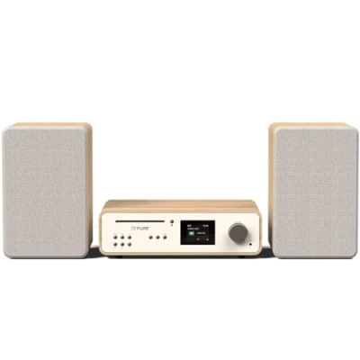Immagine di Pure Classic Stereo HiFi Music System (suono da 100 W, radio Internet, DAB+/FM, Bluetooth, lettore CD, USB e connettore Spotify Cotton White/Oak