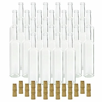 Immagine di gouveo Set 30 bottiglie in vetro 500 ml Bordolesi trasparenti con tappo sughero (SK) Bottiglia vuota 0,5 l da riempire per liquore, grappa, olio, aceto
