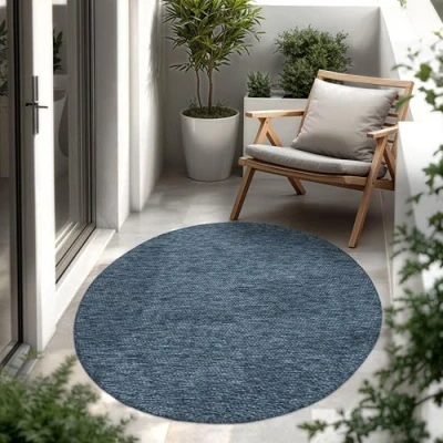 Immagine di Paco Home Tappeto Per Esterno Balcone Terrazza Cucina Monocolore Mélange, Dimensione:Ø 120 cm tondo, Colore:Blu