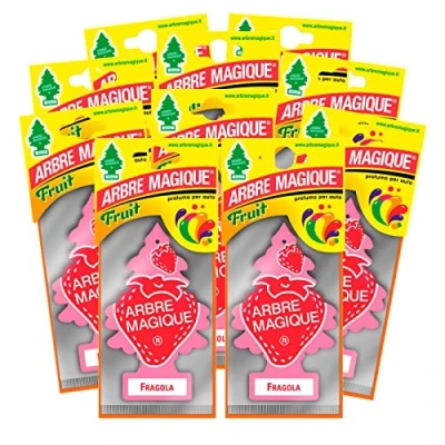 Immagine di Arbre Magique Mono, Profumatore Auto, Fragranza Fragola, Profumazione Dolce e Fruttata, Durata fino a 7 Settimane, Made in Italy, Confezione da 10 Pezzi