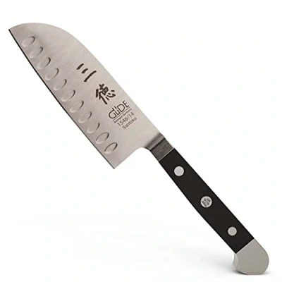Immagine di Güde Solingen Coltello Santoku con scanalature forgiato, 14 cm, Pom Nero, Alpha Doppio Collarino, Fatto a Mano in Germania