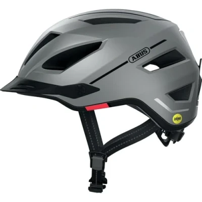 Immagine di ABUS city helmet Pedelec 2.0 MIPS casco da bici con luce posteriore, visiera, parapioggia e protezione dagli impatti per uomo donna argento opaco, taglia M