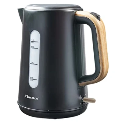 Immagine di Bestron Bollitore con base a 360, arresto automatico e protezione funzionamento secco, capacità di 1,7 litri, 2200 Watt, AWK2200BW, colore: nero/legno