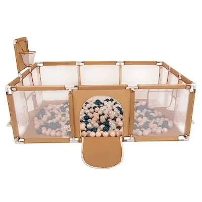 Immagine di Selonis Recinto Per Bambini Con 100 Palline 6 Cm, Playground Box, Beige: Turchese Scuro/Beige Pastello/Perla