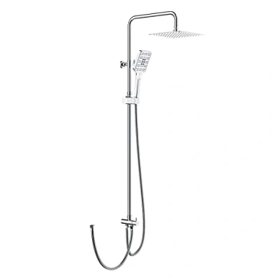 Immagine di Rainsworth Colonna Doccia senza Miscelatore, a pioggia quadrata in acciaio inox 20 * cm, Set Completo, Soffione Doccia, Altezza Regolabile Asta Cromo