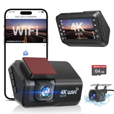 Immagine di CHORTAU Dash Cam Auto 4K+1080P, Doppia Dashcam WiFi con APP, Schermo da 3 Pollici Telecamera Per scheda 64G gratuita Visione Notturna, Monitor di Parcheggio, WDR, G Sensor