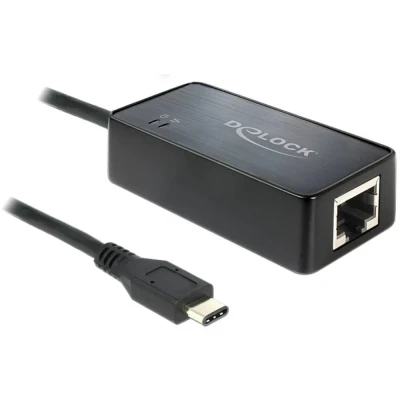 Immagine di Delock USB Typ C zu (USB, RJ45 (1x)), Adattatore di rete, Nero
