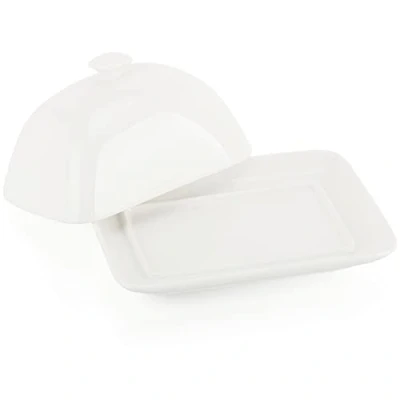Immagine di com four® Burriera in Porcellana Piatto Bianca con Manico Lavabile lavastoviglie Bianco Lucido Conservazione del Burro fine (1 Pezzo Bianco)
