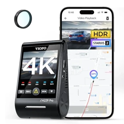 Immagine di VIOFO A229 Pro 1CH 4K STARVIS 2, HDR Anteriore Dashcam Auto, Supporto vocale &amp; 5 GHz Wi Fi Camera Autocamera, GPS ultra preciso con filtro CPL, Super Visione notturna 2.0, Uscita vocale, fino a 512 GB