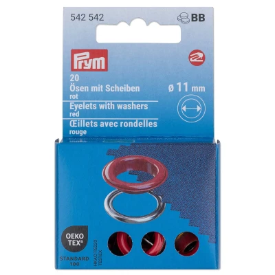 Immagine di Occhielli con rondelle [20 pezzi Ø 11 mm] Prym rosso/argento effetto metallizzato