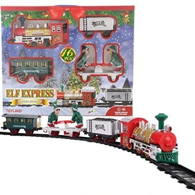 Immagine di Toyland® Set di Treni Natalizi da 16 Pezzi Elf Express con luci e Suoni carrozze mobili 3 Layout Diversi