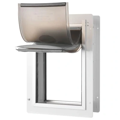 Immagine di VEVOR Porta per Animali Domestici, Telaio in Metallo 312 x 435 mm con Serratura e Sistema a 3 Ante, Resistente alle Intemperie, Domestici Adatta Gatti Cani, Bianco Medio