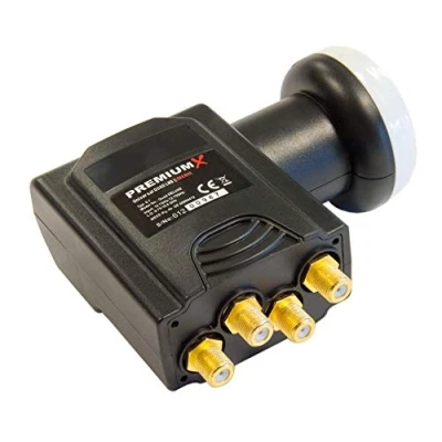 Immagine di PremiumX Deluxe Quad LNB Convertitore di segnale per 4 utenti con ricezione satellitare digitale in HD, UHD e 4K. Supporto DVB S2 oscillatore riferimento PLL la massima prestazioni