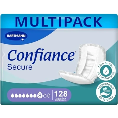 Immagine di Confiance Secure Protezioni Anatomiche Assorbenti per Uomini e Donne Livello di Assorbimento = 8 gocce (perdite urinarie importanti) Materiale morbido Bianco 4 x 32 unità