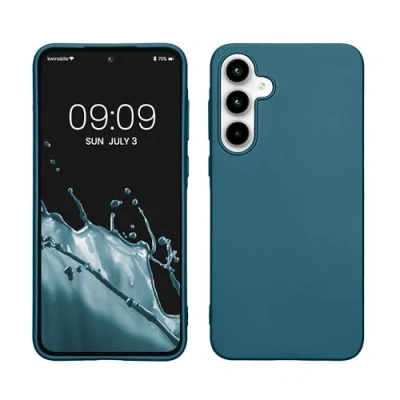 Immagine di kwmobile Custodia Compatibile con Samsung Galaxy A35 Cover Back Case Morbida Protezione in Silicone TPU Effetto Metallizzato blu caraibi metalizzato