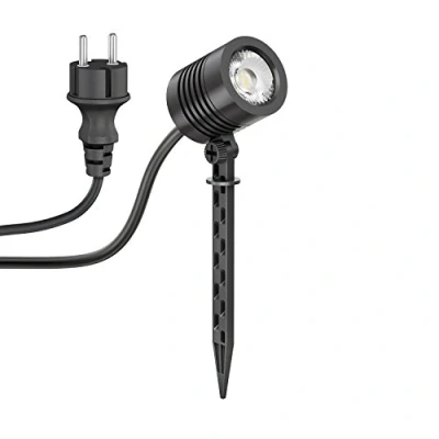 Immagine di ledscom.de Piccolo faretto da giardino a LED con picchetto terra TARL per esterni, IP65, spina, nero, 4,1 W, 351lm, bianco freddo, giardino, illuminazione, piante, luce