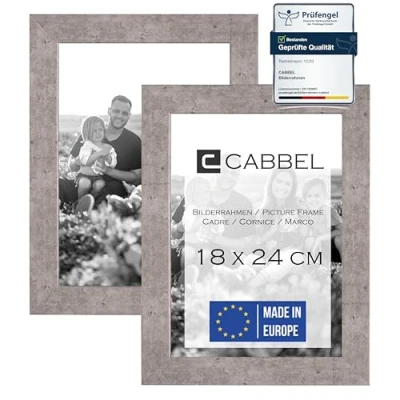 Immagine di CABBEL confezione doppia (set di 2) cornice per foto 18x24 cm, Grigio (Calcestruzzo), robusta in legno MDF, plexiglass