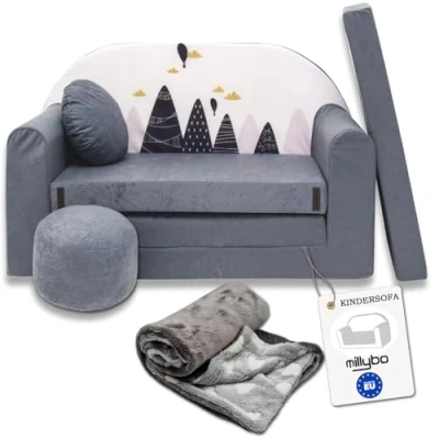 Immagine di millybo divano per bambini con funzione di sonno, pieghevole, 3 in 1, bambini, letto, ragazze, ragazzi, mini cameretta dei colore grigio AX2