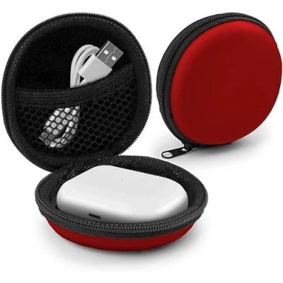 Immagine di MyGadget Custodia Rigida per Auricolari Cuffie Bluetooth Senza Fili Tasca Resistente Auricolare Apple iPhone USB Stick Cavi Scatolina Rosso