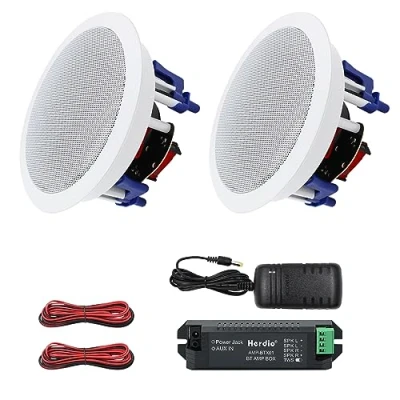 Immagine di Herdio 5.25&quot; altoparlanti a soffitto 300 Watt sistema di domestici, compatibile con Bluetooth perfetto per cucina, camera da letto, bagno, home theater, portici coperti