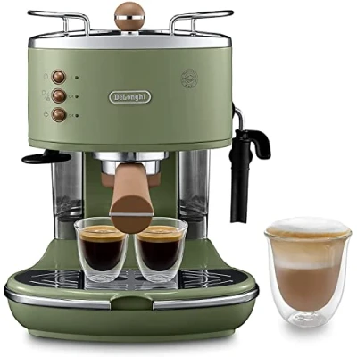 Immagine di De&#039;Longhi Icona Vintage ECOV311.GR Macchina da Espresso Manuale e Cappuccino, per Caffè in Polvere Cialde E.S.E., Spegnimento automatico, Caldaia acciaio, Serbatoio 1,4L, Verde