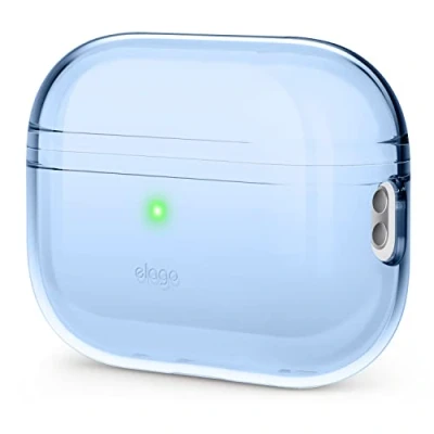 Immagine di elago Cover trasparente compatibile con Apple AirPods Pro di seconda generazione, resistente agli urti, nastro adesivo in gel incluso, ricarica wireless, riduce l&#039;ingiallimento (blu turchese)