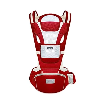 Immagine di SONARIN Marsupio Neonati Traspirante con Sedile per Bambini da 0 36 Mesi, Puro Cotone Portantina Ergonomico Bebè, Multiposizione, Dimensioni Regolabili, Fino a 30 KG(Rosso)