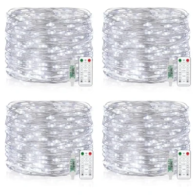 Immagine di Vacoulery USB Luci di Fata LED, 15M 150 LED Spina con Telecomando 8 programma Timer Catena Luminosa per Interni ed Esterni, Natalizi, Matrimoni, Feste Compleanno 4 Pezzi