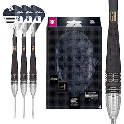 Immagine di Target Darts Phil Taylor Power 9 5 Gen 95% tungsteno Svizzera in Acciaio Punta, Freccette Unisex, Nero e Argento, 24 g