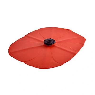 Immagine di Charles Viancin Coperchio Ovale Papavero Rosso in Silicone per Conservare e Cuocere Alimenti 35x25cm Sigilla Ogni Superficie con Bordo Liscio