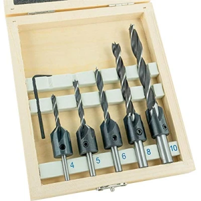 Immagine di ENT 26514 Set 6 pezzi Punta da trapano 5 punte cilindriche Ø 4 10 mm con Svasatura in Acciaio per utensili,