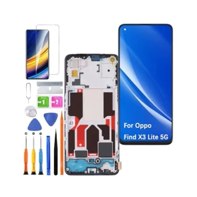 Immagine di HLYGZX Display di ricambio per LCD Oppo Find X3 Lite 5G TFT, CPH2145 Touch Digitizer Assembly Kit parti riparazione (nero con cornice, senza impronte digitali)