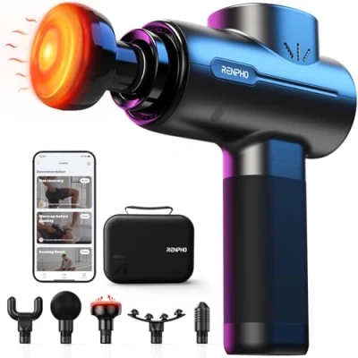 Immagine di Pistola Massaggio Muscolare con Calore e Bluetooth, RENPHO Professionale Massaggiante App Compatibile, Ricarica di Tipo C Display LED, Massaggiatore per il Rilassamento