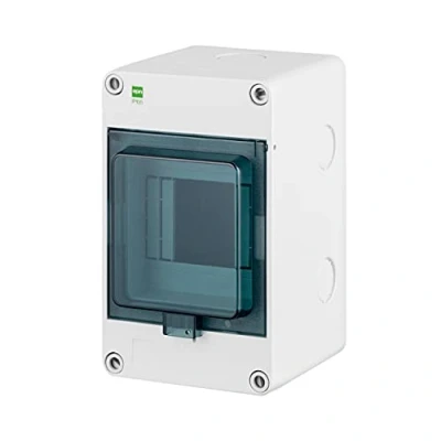 Immagine di ELEKTRO PLAST HERMETICA scatola dei fusibili da parete, piccola di distribuzione, 1 fila, 4 moduli automatici, IP65, resistente all&#039;acqua, per esterni, grigio chiaro