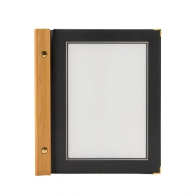Immagine di Securit Porta Menù Wood A5 Struttura in Legno Teak e Bordi rifiniti Color Nero con 2 inserti