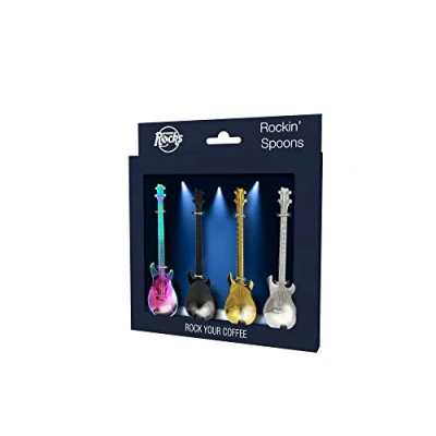 Immagine di Winkee Rocks,Set di 4 cucchiaini da caffè per chitarre I fantastici cucchiai in look elettriche,Cucchiaini multicolor,Cucchiaini uova,Acciaio inossidabile, compleanno, Pasqua