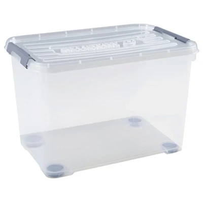 Immagine di Allibert Scatola Contenitore Plus, con Coperchio e Ruote, Colore: Trasparente/Argento