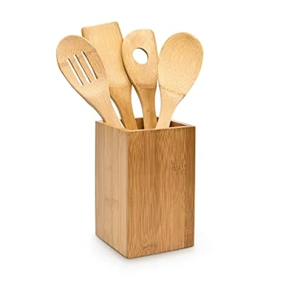Immagine di Relaxdays Accessori Set di Utensili da Cucina, 5 Parto, Mestolo, Spatola, Cucchiai, 30 cm, in bambù, Igienico, Legno Naturale, Marrone Chiaro, 1