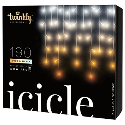 Immagine di Twinkly Icicle 190 LED Bianco, Luci a Cascata Esterno e Interno, Smart Bianco Caldo Freddo, Compatibile con Alexa, Google Home, IP44, Controllo da App, Filo Trasparente, 5.5m
