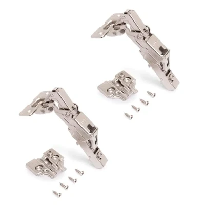 Immagine di Emuca 1014907 Kit cerniera collo dritto con scodellino Ø35mm 165 chiusura soft e basetta da avvitare regolazione eccentrica, Set di 2