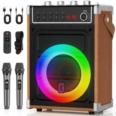 Immagine di JYX Sistema PA Audio con 2 Microfoni, Cassa Karaoke Professionale Ricaricabile Bluetooth Altoparlante Amplificato Portatile Impianto Supporto TWS, AUX in, radio FM, REC,TF